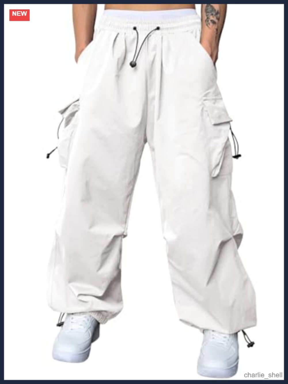 Mens Loose Fit Drawstring Baggy Parachute Cargo Pants Streetwear Y2K